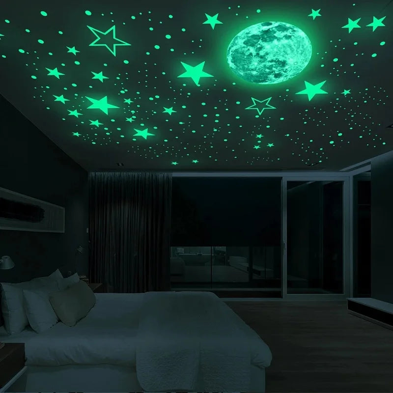 Luminous 3D Glow-in-the-Dark Star and Moon Wall Stickers