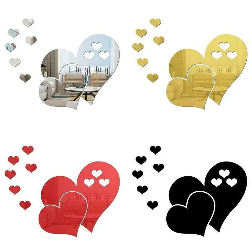 3D Love Heart Acrylic Wall Stickers for Home Decoration