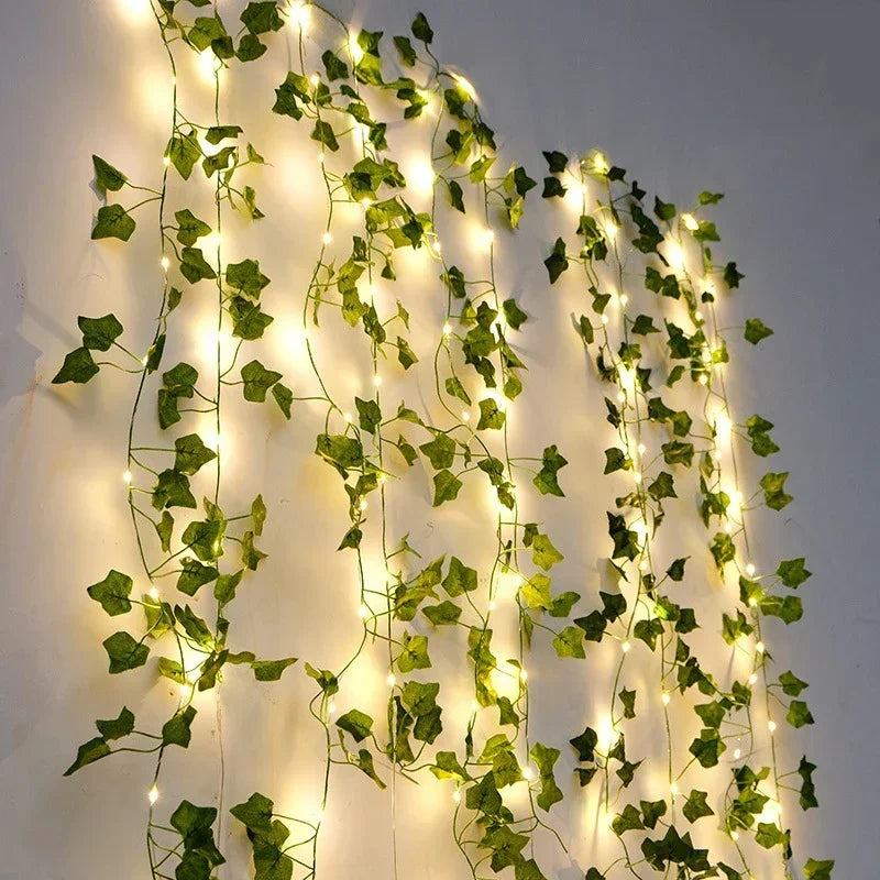 2.3m Silk Leaves Ivy Vine 3m LED String Lights for Home Wedding Party