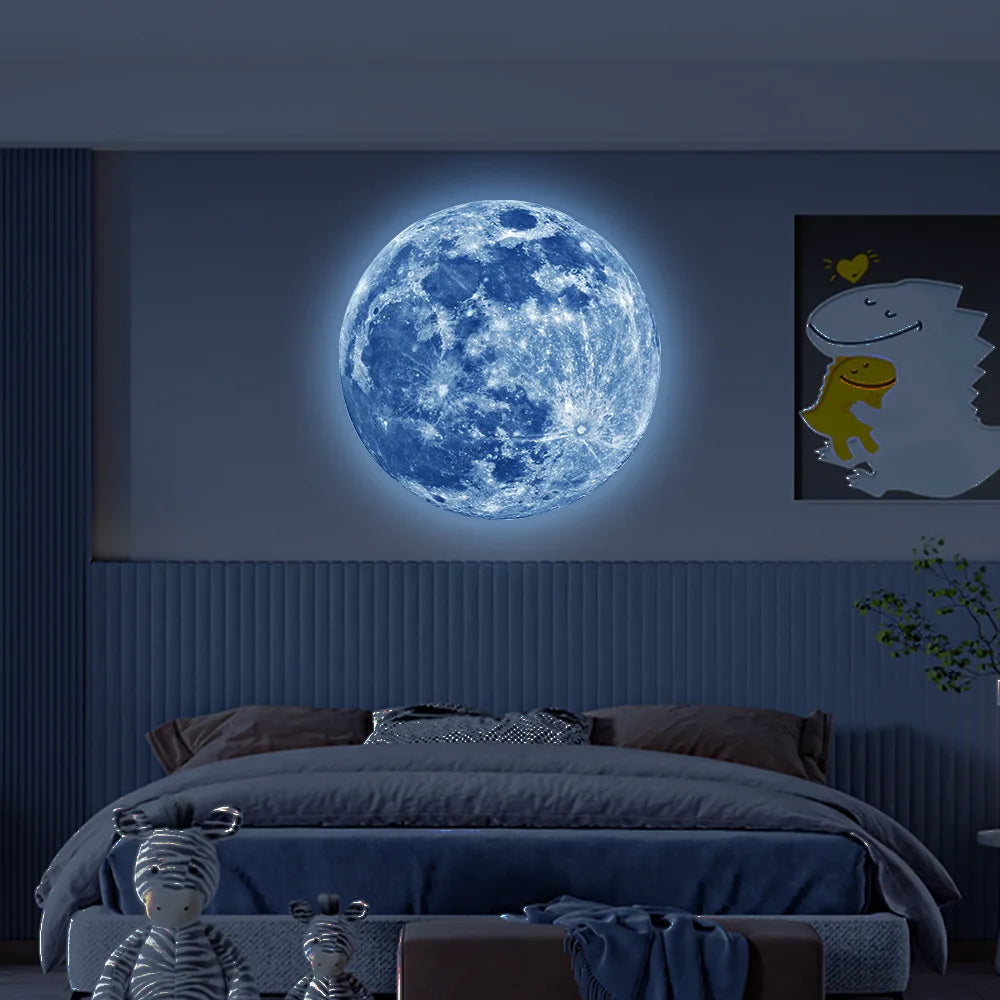 Luminous 3D Moon Wall Sticker - Glow in the Dark PVC Decal
