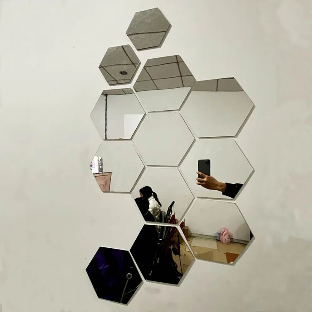 Hexagon 3D Mirror Wall Stickers - DIY Home Decor