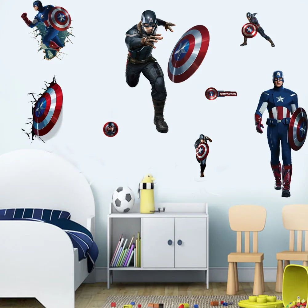 Spiderman Captain America Hulk Wall Stickers for Kids Room Decor