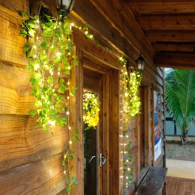 2.3m Silk Leaves Ivy Vine 3m LED String Lights for Home Wedding Party
